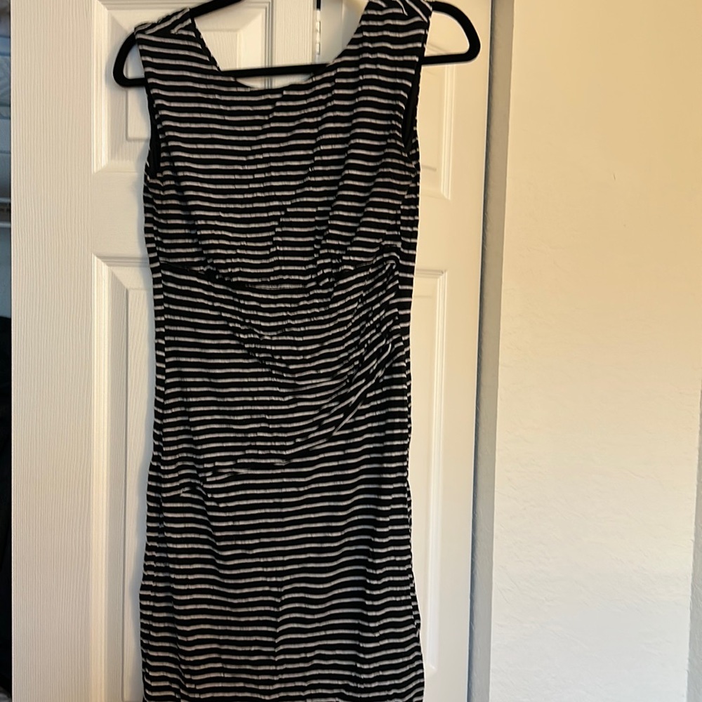 Tripped black and white fitted tank top dress